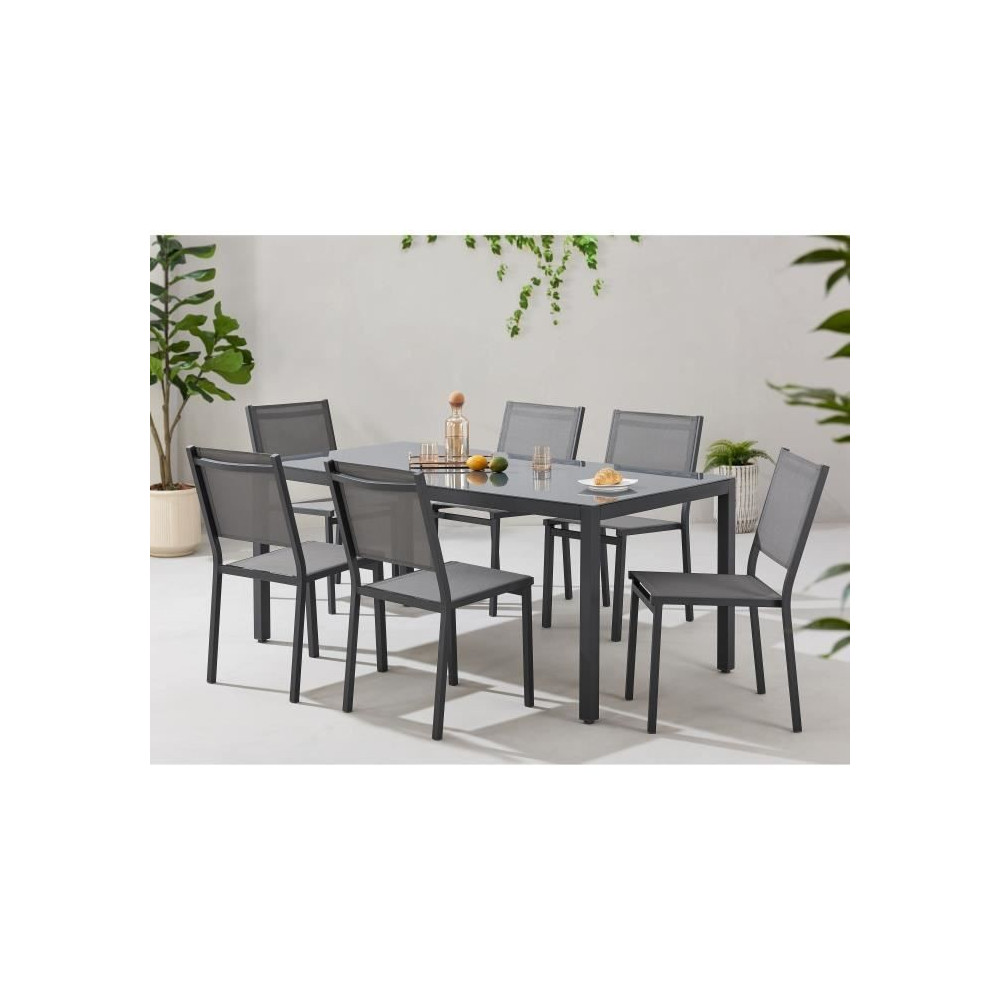 Ensemble repas de jardin : Table 160 cm + 6 chaises - Structure en alu