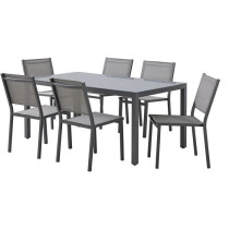 Ensemble repas de jardin : Table 160 cm + 6 chaises - Structure en alu