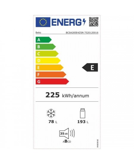 Réfrigérateur intégrable combiné BEKO BCSA285E4ZSN - 271L - Blanc