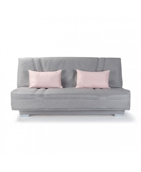 COMFORT BULTEX Banquette clic clac - Tissu Gris + Coussins déco rose - L193 x P9