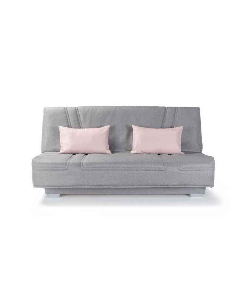 COMFORT BULTEX Banquette clic clac - Tissu Gris + Coussins déco rose - L193 x P9