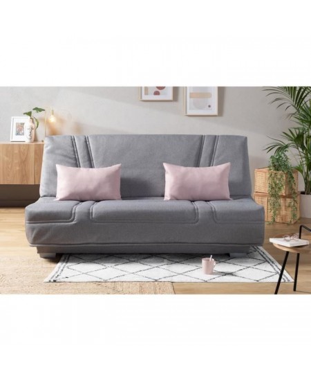 COMFORT BULTEX Banquette clic clac - Tissu Gris + Coussins déco rose - L193 x P9