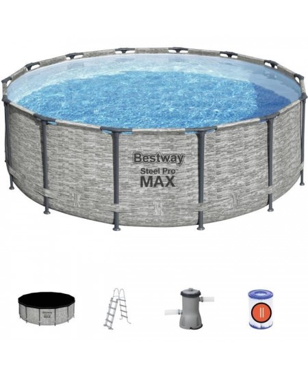 Kit Piscine hors sol tubulaire BESTWAY Steel Pro Max™ - 427 x 122 cm - Ronde (Livrée avec pompe de filtration, échelle + bâ