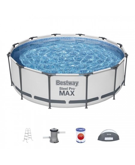 Kit Piscine hors sol tubulaire BESTWAY - Steel Pro Max™ - 366 cm x 100 - Ronde (Pompe de filtration, échelle, auvent)