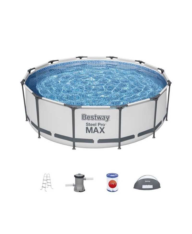 Kit Piscine hors sol tubulaire BESTWAY - Steel Pro Max™ - 366 cm x 100 - Ronde (Pompe de filtration, échelle, auvent)