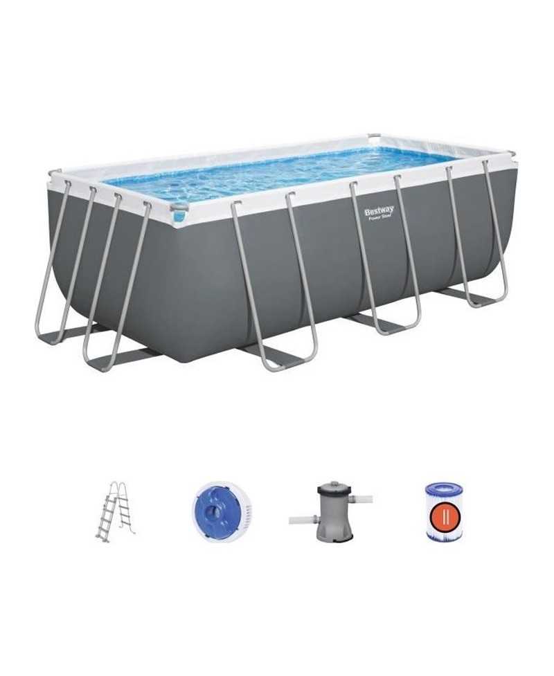 BESTWAY Piscine hors sol Power Steel™ 412 x 201 x 122 cm, filtre a cartouche, échelle, diffuseur Chemconnect™