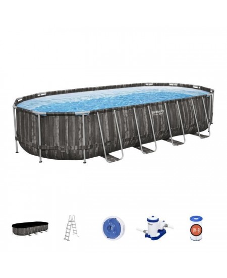 Kit Piscine hors sol tubulaire BESTWAY - Power Steel™ - 732 x 366 x 132 cm - Ovale (Inclus épurateur a Cartouche + échelle +