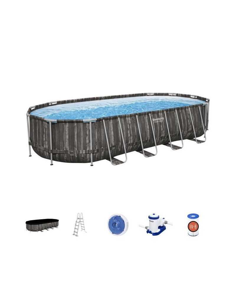 Kit Piscine hors sol tubulaire BESTWAY - Power Steel™ - 732 x 366 x 132 cm - Ovale (Inclus épurateur a Cartouche + échelle +