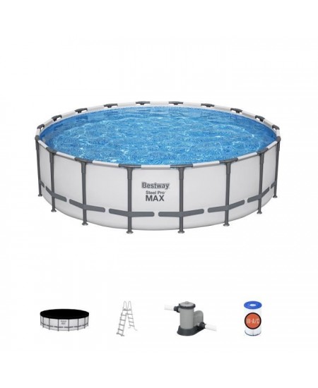 Kit Piscine hors sol tubulaire BESTWAY - Steel Pro Max - 549 x 132 cm - Rectangulaire (Inclus filtre a cartouche + échelle + b