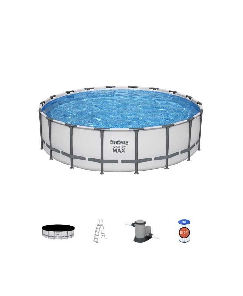 Kit Piscine hors sol tubulaire BESTWAY - Steel Pro Max - 549 x 132 cm - Rectangulaire (Inclus filtre a cartouche + échelle + b