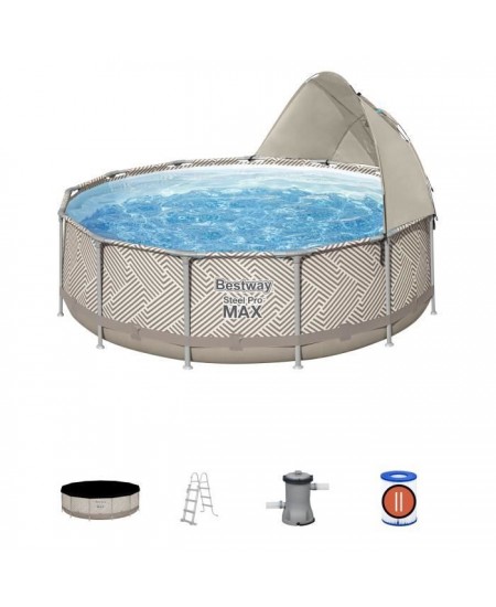 Kit Piscine hors sol tubulaire BESTWAY Steel Pro Max™ 396 x 107 cm - Ronde (Avec filtre a cartouche, auvent, bâche, échelle)