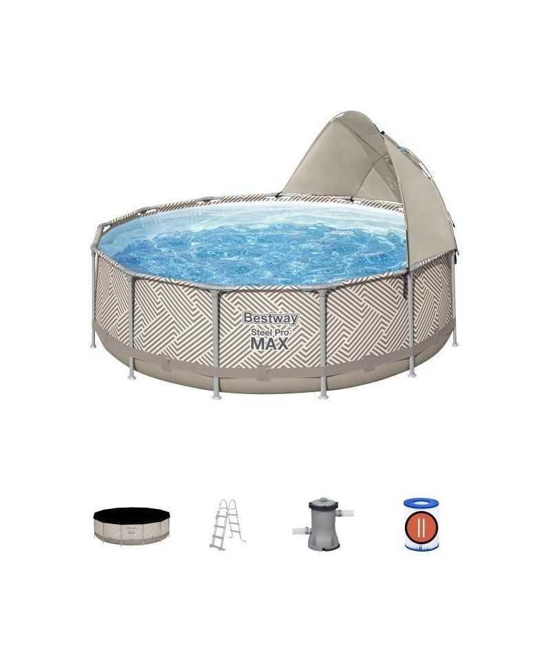 Kit Piscine hors sol tubulaire BESTWAY Steel Pro Max™ 396 x 107 cm - Ronde (Avec filtre a cartouche, auvent, bâche, échelle)