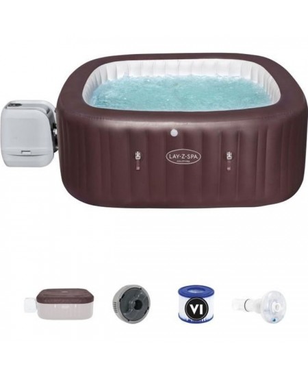 Spa gonflable BESTWAY - Lay-Z-Spa Maldives - 201 x 201 x 80 cm - 5 a 7 places - Carré (Couverture, pompe, cartouche, diffuseur,