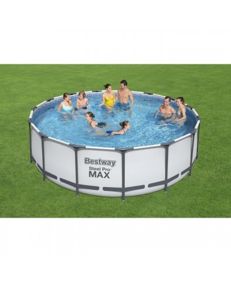 Kit Piscine hors sol tubulaire BESTWAY Steel Pro Max - 457 x 122 cm - Ronde (Livrée avec pompe de filtration, échelle, bâche)