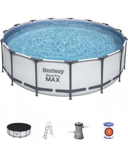 Kit Piscine hors sol tubulaire BESTWAY Steel Pro Max - 457 x 122 cm - Ronde (Livrée avec pompe de filtration, échelle, bâche)