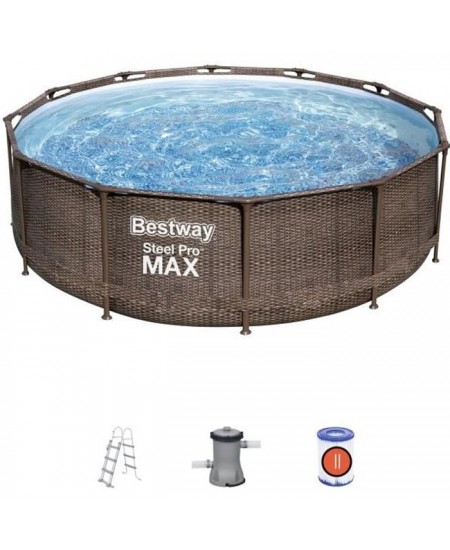 Kit Piscine hors sol tubulaire BESTWAY Steel Pro Max™ - 366 x 100 cm - Ronde (Livrée avec filtre a cartouche, échelle et dif