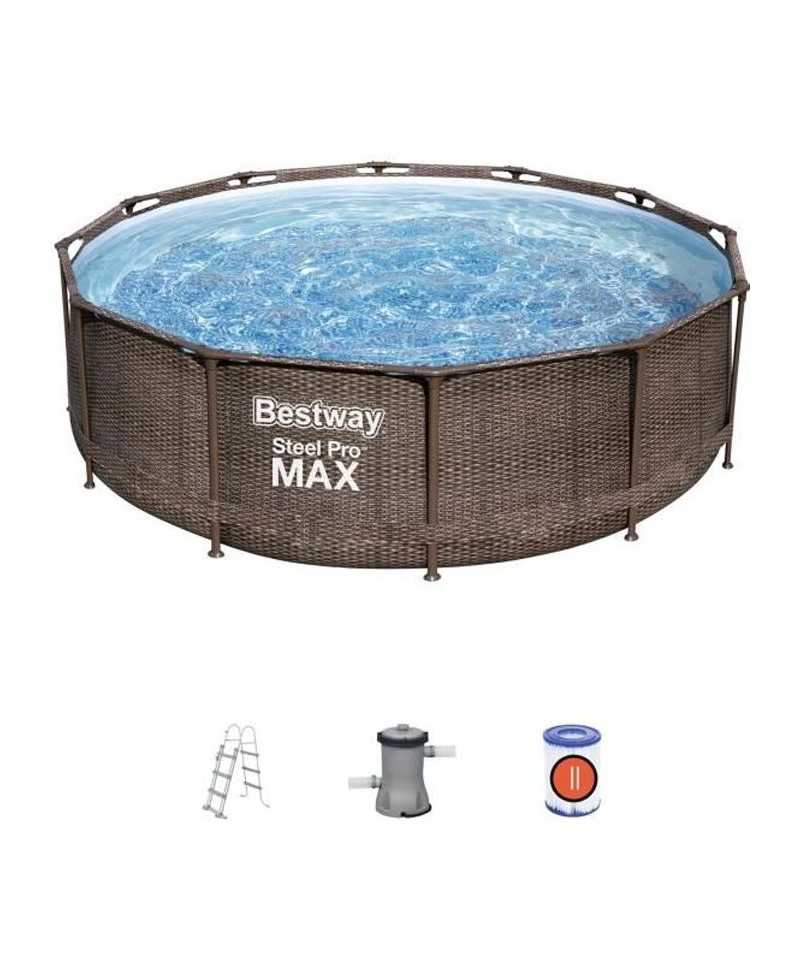 Kit Piscine hors sol tubulaire BESTWAY Steel Pro Max™ - 366 x 100 cm - Ronde (Livrée avec filtre a cartouche, échelle et dif