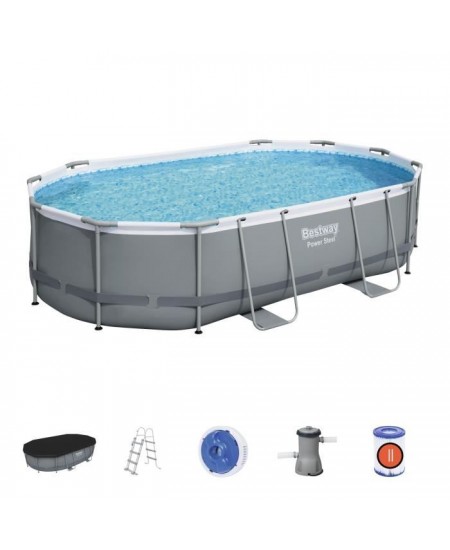 Kit Piscine hors sol tubulaire BESTWAY - Power Steel™- 488 x 305 x 107 cm - Ovale (Livrée avec une échelle, une bâche, un