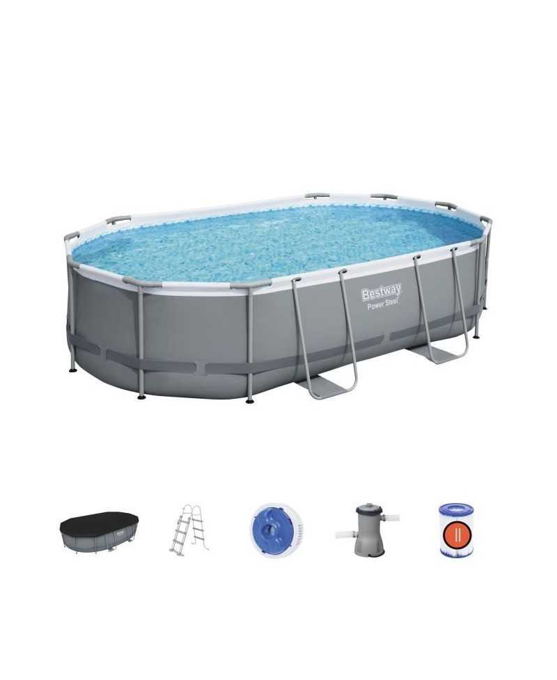 Kit Piscine hors sol tubulaire BESTWAY - Power Steel™- 488 x 305 x 107 cm - Ovale (Livrée avec une échelle, une bâche, un