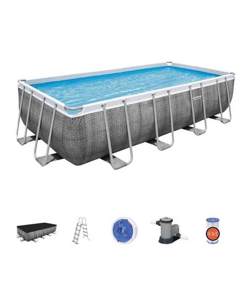 Kit Piscine hors sol tubulaire BESTWAY Power Steel™ - 549 x 274 x 122 cm - Rectangulaire (Avec pompe, échelle, bâche)