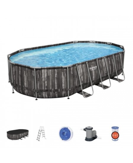 Kit Piscine hors sol tubulaire BESTWAY - Power Steel™ - 610 x 366 x 122 cm - Ovale (Avec épurateur, échelle, bâche)