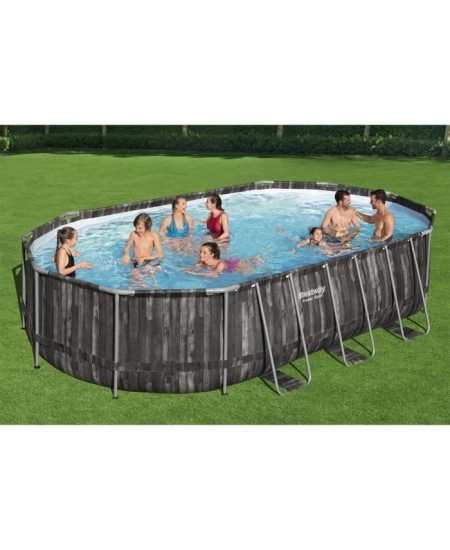 Kit Piscine hors sol tubulaire BESTWAY - Power Steel™ - 610 x 366 x 122 cm - Ovale (Avec épurateur, échelle, bâche)