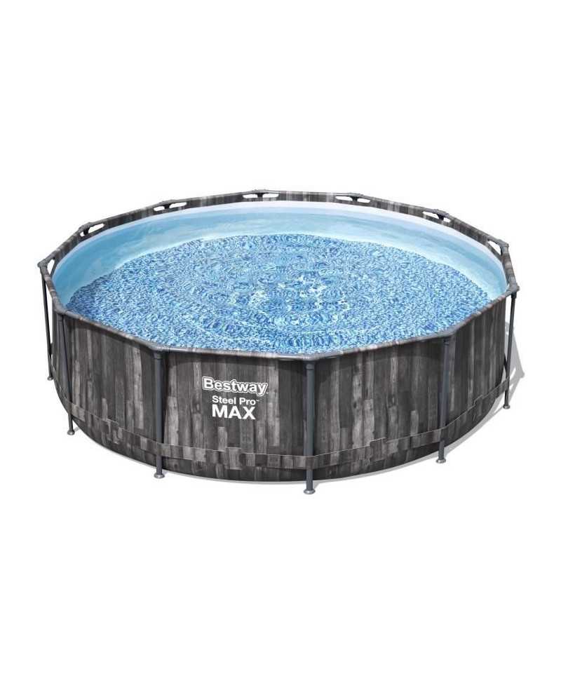 BESTWAY Piscine hors sol SteelPro Max ronde Décor bois, 366 x 100 cm, filtre a cartouche, échelle, diffuseur Chemconnect