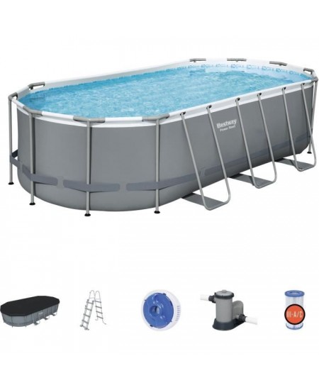 Kit Piscine hors sol tubulaire BESTWAY Power Steel™- 549 x 274 x 122 cm - Ovale (Avec filtre a cartouche, échelle, bâche,