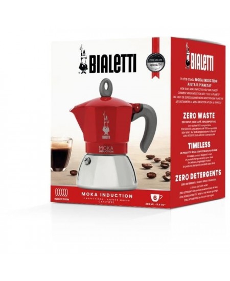 Cafetiere italienne - BIALETTI - NEW MOKA INDUCTION - 6 tasses - 0,28 L - Rouge