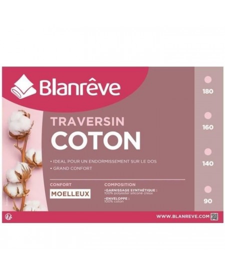 BLANREVE Traversin en coton - 90 cm - Blanc