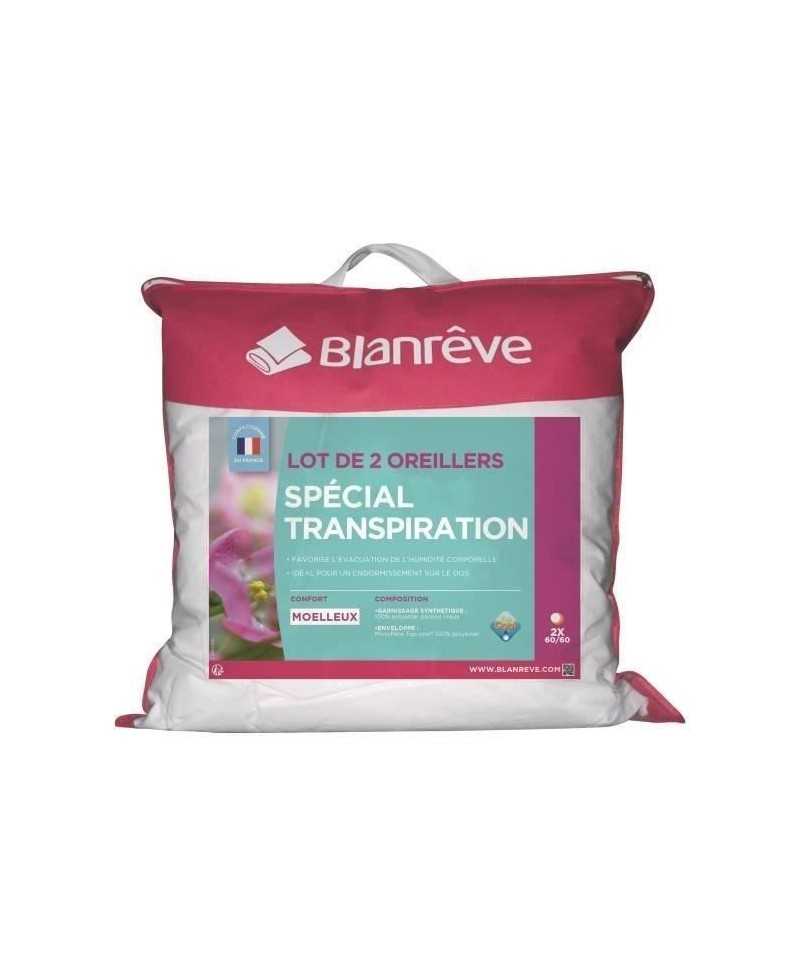 BLANREVE Lot de 2 Oreillers Spécial Transpiration - 60 x 60 cm - Blanc