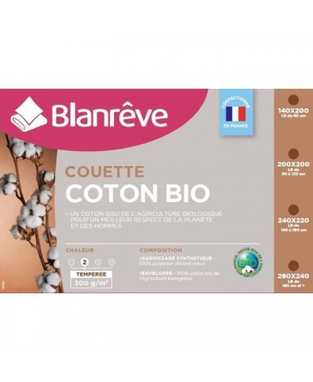 BLANREVE Couette tempérée Coton BIO - 300g/m² - 140x200cm