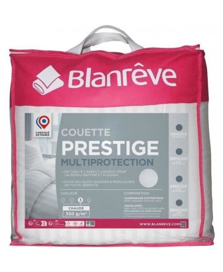 Couette chaude 200x200 cm BLANREVE PRESTIGE Multiprotection - 100% Polyester - 2 Personnes - Satin rayé