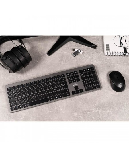 Pack Clavier Souris - BLUESTORK - PACK EASY SLIM - Sans Fil - Gris Métal