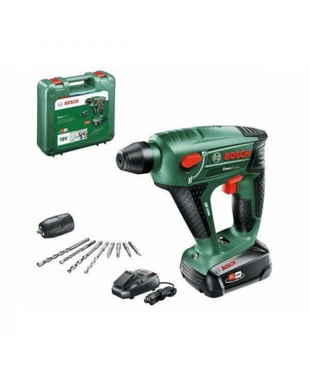 Perforateur 0,6J sans fil 18V Bosch - Uneo Maxx -SDS, 1 batterie 2,5 Ah, 1 chargeur AL1830CV, coffret, accessoires (forets, embo