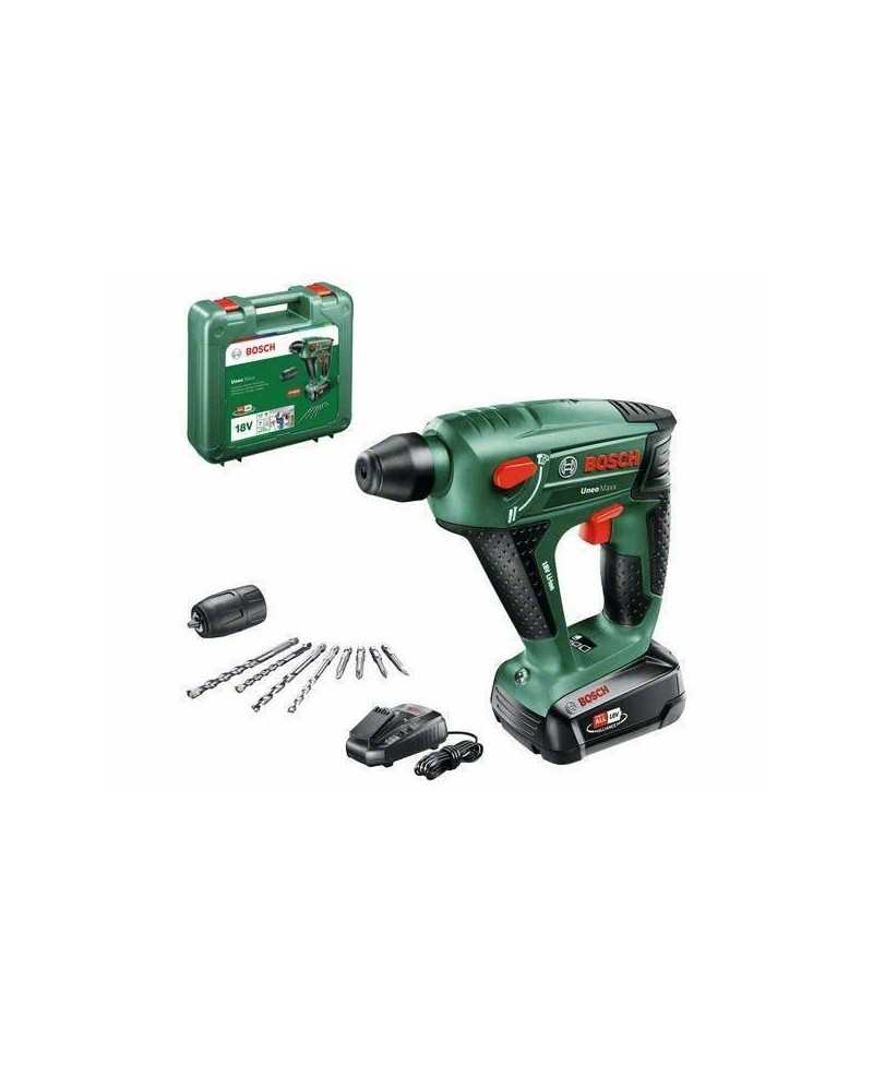 Perforateur 0,6J sans fil 18V Bosch - Uneo Maxx -SDS, 1 batterie 2,5 Ah, 1 chargeur AL1830CV, coffret, accessoires (forets, embo