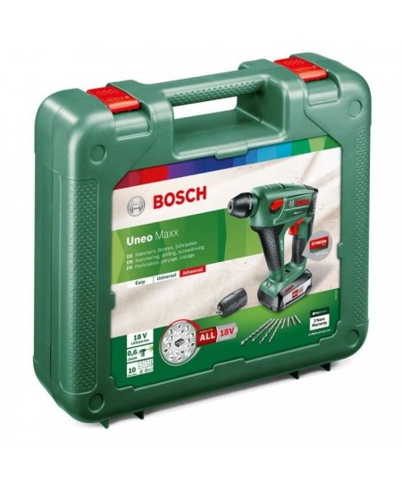 Perforateur 0,6J sans fil 18V Bosch - Uneo Maxx -SDS, 1 batterie 2,5 Ah, 1 chargeur AL1830CV, coffret, accessoires (forets, embo