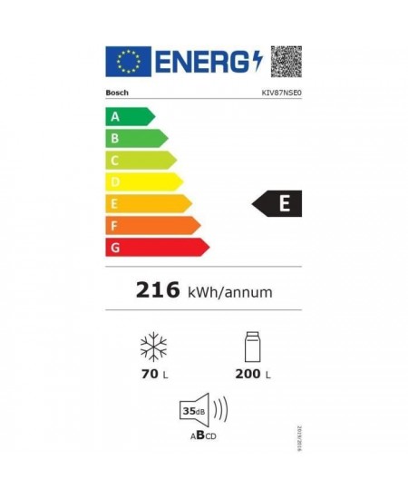 Réfrigérateur combiné intégrable BOSCH SER2 -KIV87NSE0 - 2 portes - 270 L - Classe E