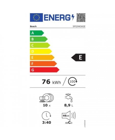 Lave-vaisselle intégrable BOSCH SPI2HKS42E SER2 - 10 couverts - Induction - L45cm - 46dB - Séchage extra - Blanc