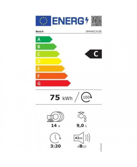 Lave-vaisselle tout intégrable BOSCH SMH4ECX10E SER4 - 14 couverts - Induction - L60cm - 42dB - Classe C - Blanc