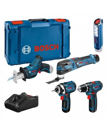 KIT 5 OUTILS Bosch Professional : GSR 12V15 + GOP 12V28 + GDR 12V105 + GSA 12V14 + GLI 12V300 + 3x2,0Ah + Chargeur,XLBoxx-061599