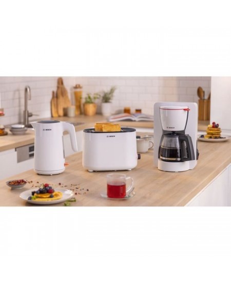 Cafetiere Filtre - BOSCH - TKA2M111 MyMoment - Blanche - Capacité 1,25L - verseuse verre - systeme anti-gouttes