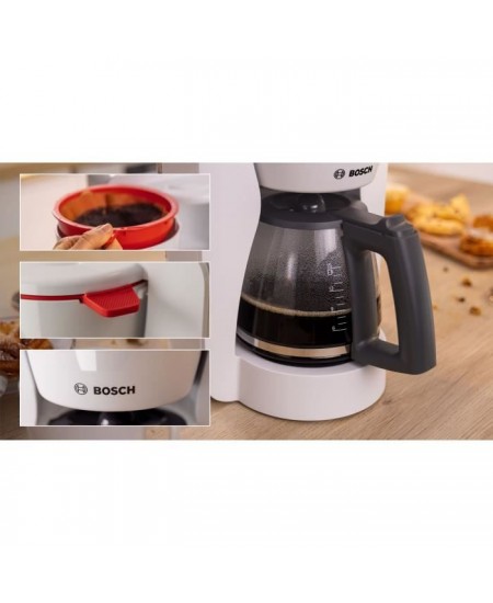 Cafetiere Filtre - BOSCH - TKA2M111 MyMoment - Blanche - Capacité 1,25L - verseuse verre - systeme anti-gouttes