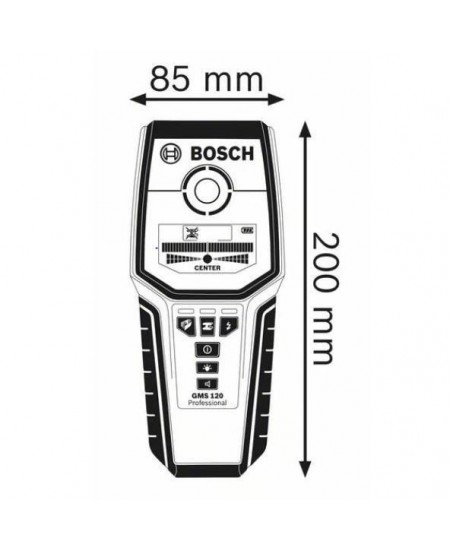 Détecteur Bosch Professional GMS 120 avec 1 pile 9 V (6LR61) et accessoire de transport - 0601081004