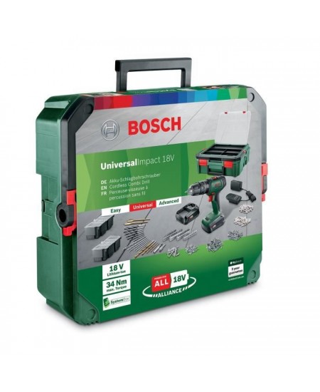 Perceuse-visseuse Bosch - UniversalDrill 18 (Livrée avec 2 batteries 1,5 Ah, SystemeBox, 241 accessoires) - PowerForAll