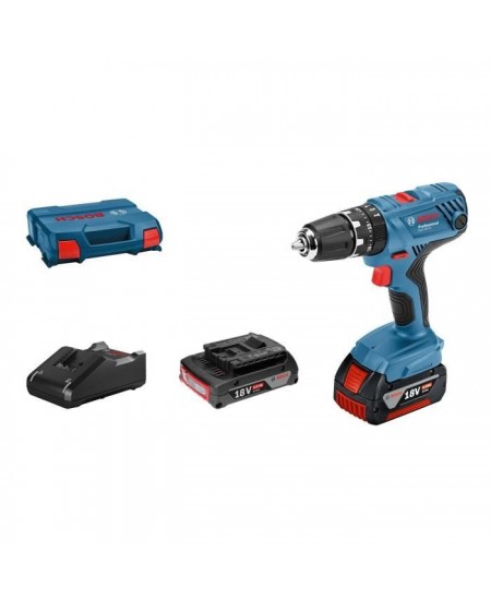 Perceuse-visseuse a percussion Bosch Professional GSB 18V-21 + 1 batterie 2,0Ah + 1 batterie 4,0Ah + chargeur + LBOXX -0615990L9