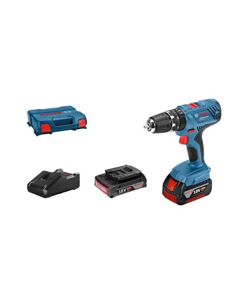 Perceuse-visseuse a percussion Bosch Professional GSB 18V-21 + 1 batterie 2,0Ah + 1 batterie 4,0Ah + chargeur + LBOXX -0615990L9