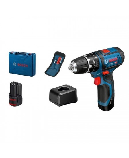 Perceuse-visseuse a percussion Bosch Professional GSB 12V-15 + 10 accessoires + 2 batteries 2,0Ah + Coffret