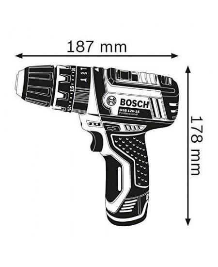 Perceuse-visseuse a percussion Bosch Professional GSB 12V-15 + 10 accessoires + 2 batteries 2,0Ah + Coffret