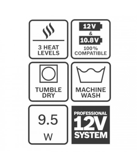 Veste chauffante Bosch Professional GHH 12+18V XA + GAA 12V-21 + Batterie GBA 12V 2,0Ah + Chargeur GAL 12V-20 Taille L - 0618800